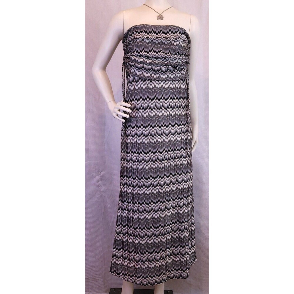 Elan Dress Womens L Gray Striped Strapless Tube Top Maxi Dress Sleeveless